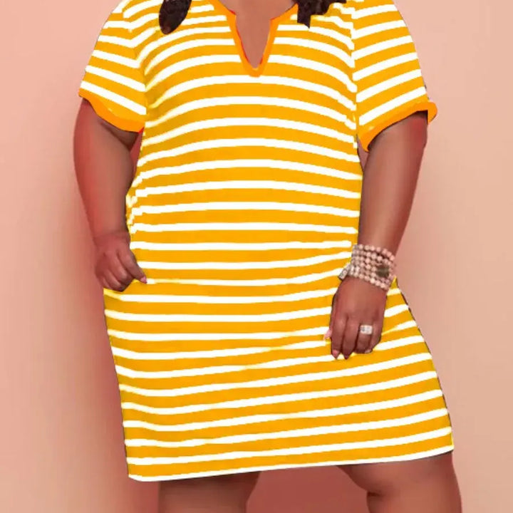 V Neck Striped Pocket Midi Dress