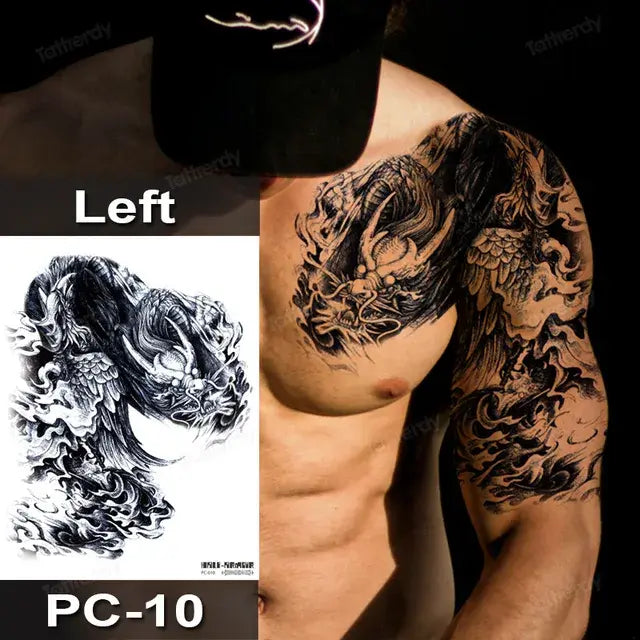 Men Boy Temporary Tattoo Stickers Shoulder Chest Muscle Body Art Painting Large Tattoos Adult Sexy Fake Tattoo Dragon Totem Big