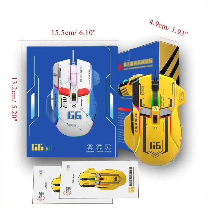 G6 Wire-controlled RGB Gaming Mouse Programmable Mouse 12800 DPI Programmable Game Mice for Computer PC Laptop Accessories