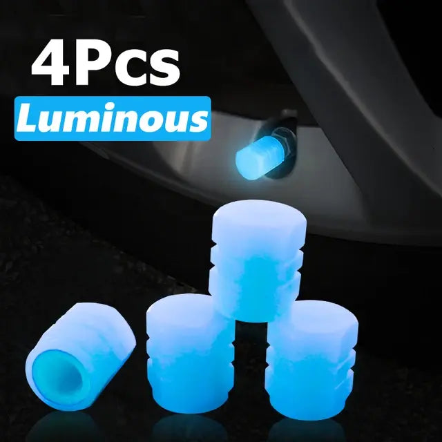 Luminous Valve Caps Fluorescent Green Blue Night Glowing Car Motorcycle Bicycle Wheel Styling Tyre Hub Universal Cap Decor 4Pcs