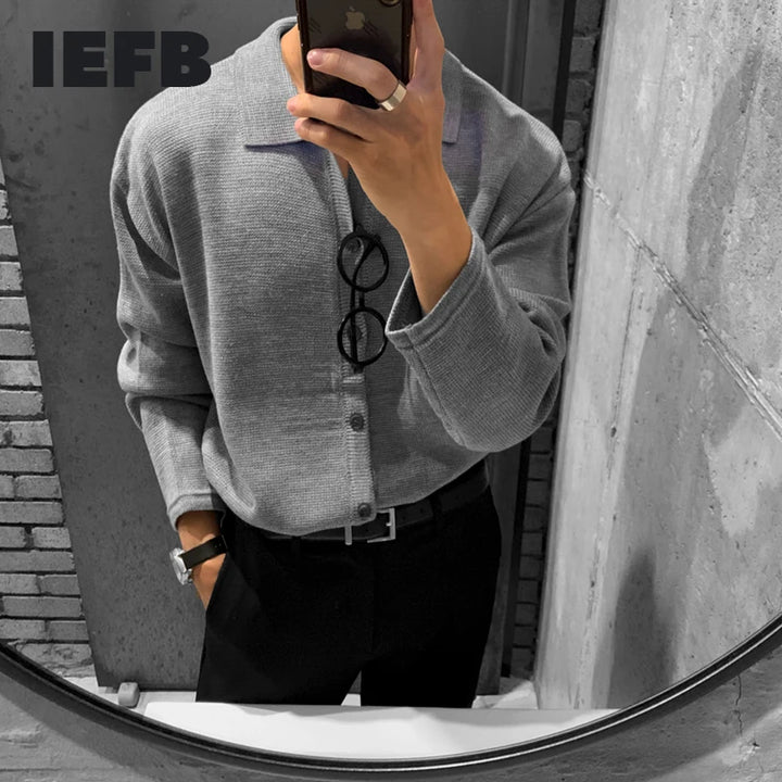 IEFB Men's Single-Breasted Knitted Shirt