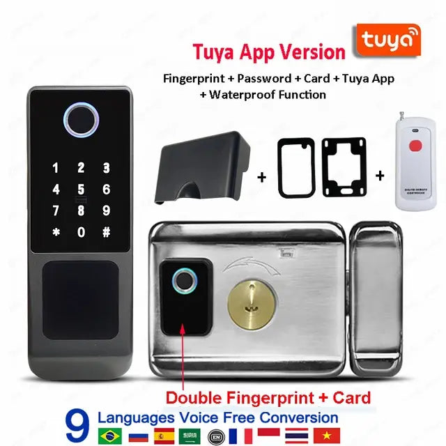 Outdoor Waterproof IP66 Tuya TTLock Fingerprint Card Code Electronic Password APP Keyless Entry Knobs Smart Door Lock for Home