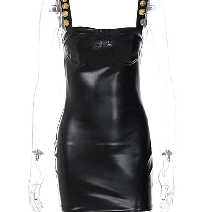 Elegant Sleeveless PU Leather Mini Dress