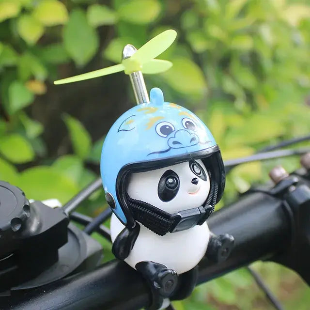 Motorcycle Handlebar Decoration Bike Electric Cute Panda Cartoon With Helmet Airscrew Car Ornaments Riding Equipment Accessories