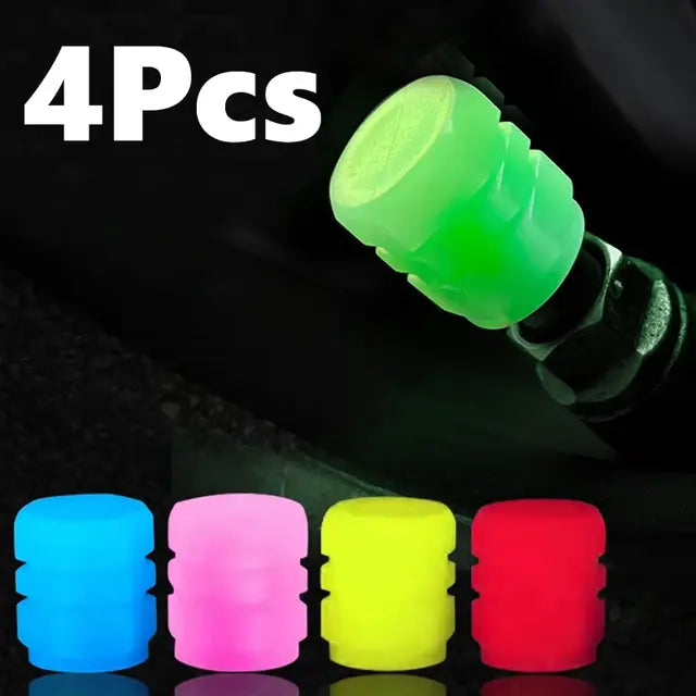 Luminous Valve Caps Fluorescent Green Blue Night Glowing Car Motorcycle Bicycle Wheel Styling Tyre Hub Universal Cap Decor 4Pcs