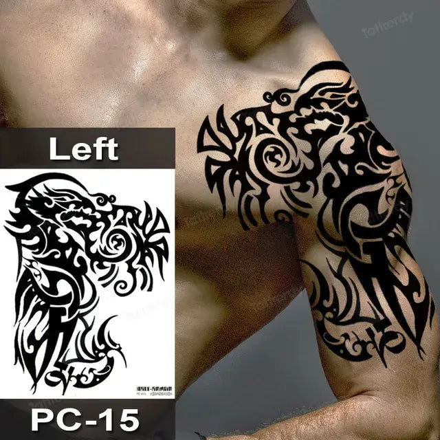 Men Boy Temporary Tattoo Stickers Shoulder Chest Muscle Body Art Painting Large Tattoos Adult Sexy Fake Tattoo Dragon Totem Big