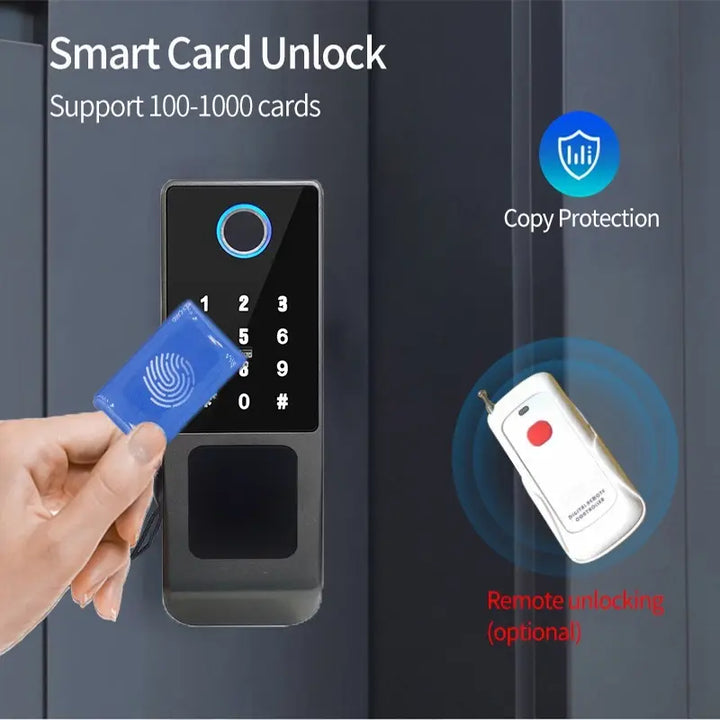 Outdoor Waterproof IP66 Tuya TTLock Fingerprint Card Code Electronic Password APP Keyless Entry Knobs Smart Door Lock for Home