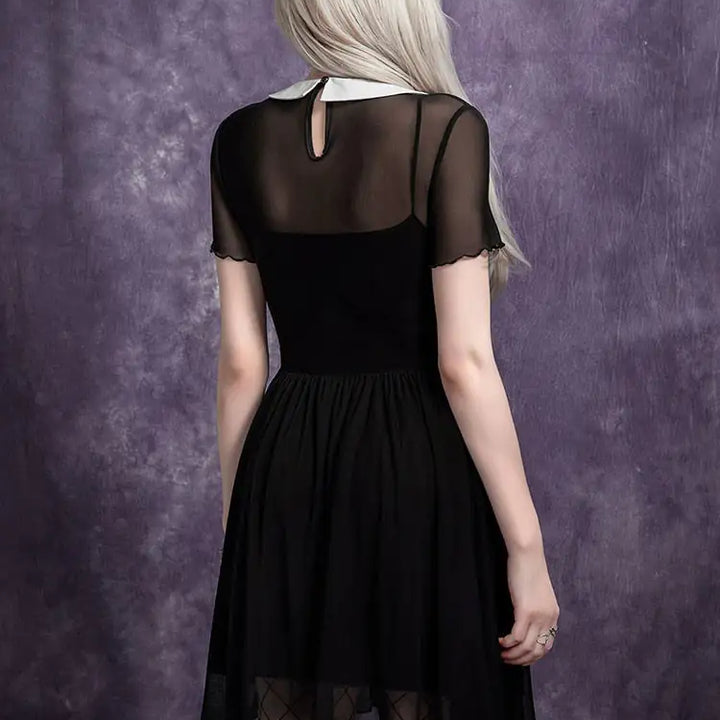 Wednesday Bat-Neck Mesh Dress