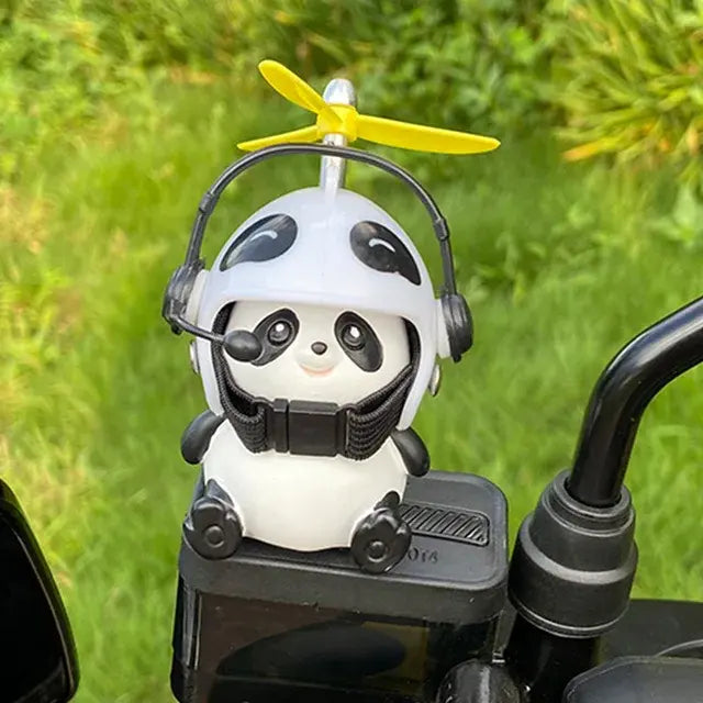 Motorcycle Handlebar Decoration Bike Electric Cute Panda Cartoon With Helmet Airscrew Car Ornaments Riding Equipment Accessories