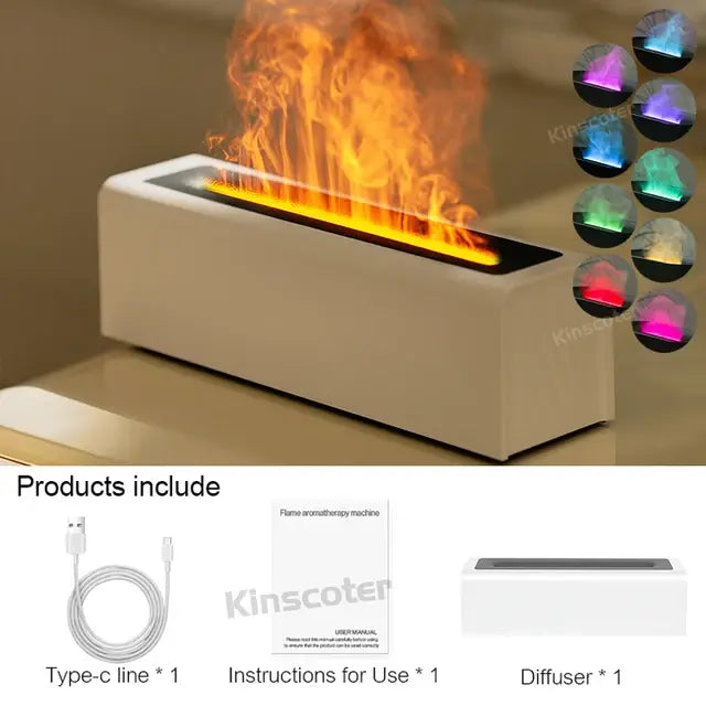 KINSCOTER Essential Oil Aroma Diffuser Flame Air Humidifier Ultrasonic Cool Mist Difusor with  RGB Realistic Fire Night Light