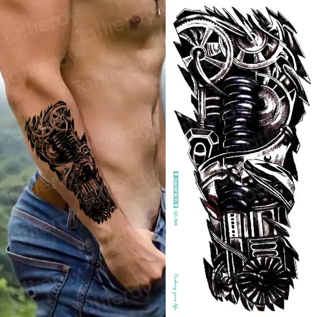 temporary tatoo men mechanical tiger temporary tattoo boy waterproof hand tatoo 3D robot tattoo sticker water transfer body art