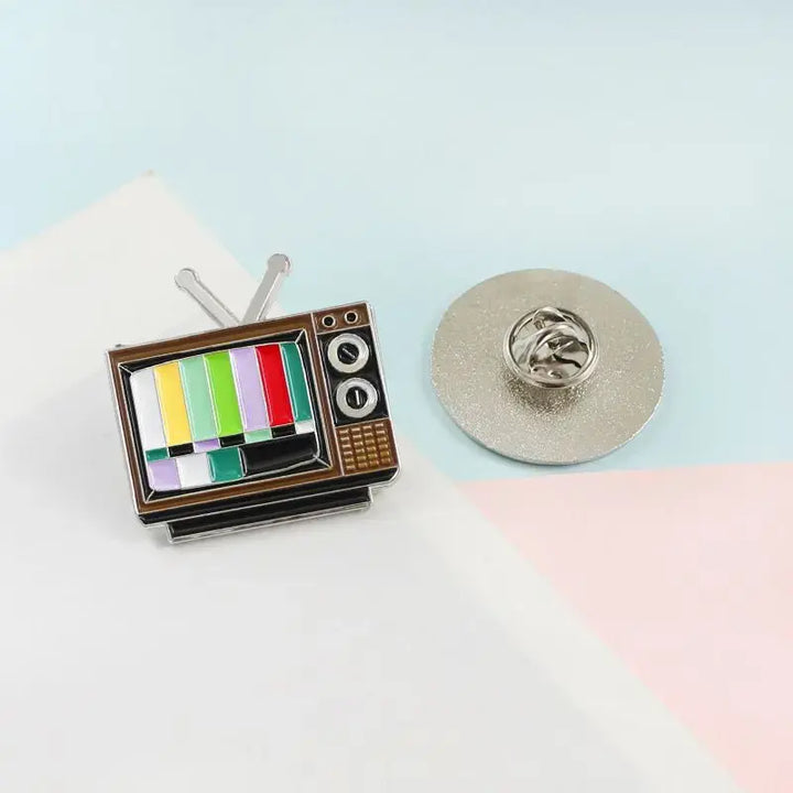 Classic old TV brooch no signal rainbow TV screen shape enamel pin friends gift