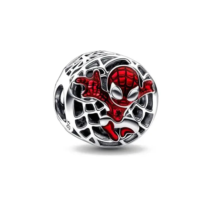 Marvel 925 Sterling Silver Diy Fine Charm Fits Original Pendant Spider Man Bracelet Movie Anime Character Spider Man Charm Beads