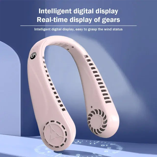 USB Hanging Neck Fan Portable Neck Fan LED Digital Display Leafless Electric Fan Colorful Atmosphere Lights Cooling Fan 5 Speed