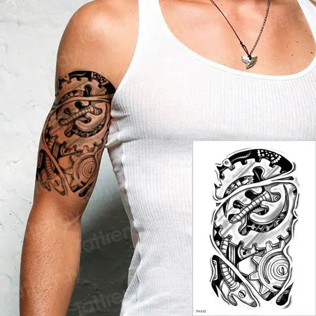 temporary tattoos halloween body stickers sex robot machine tattoo for men mechanical tattoos boys swallow tattoo fake 3D black