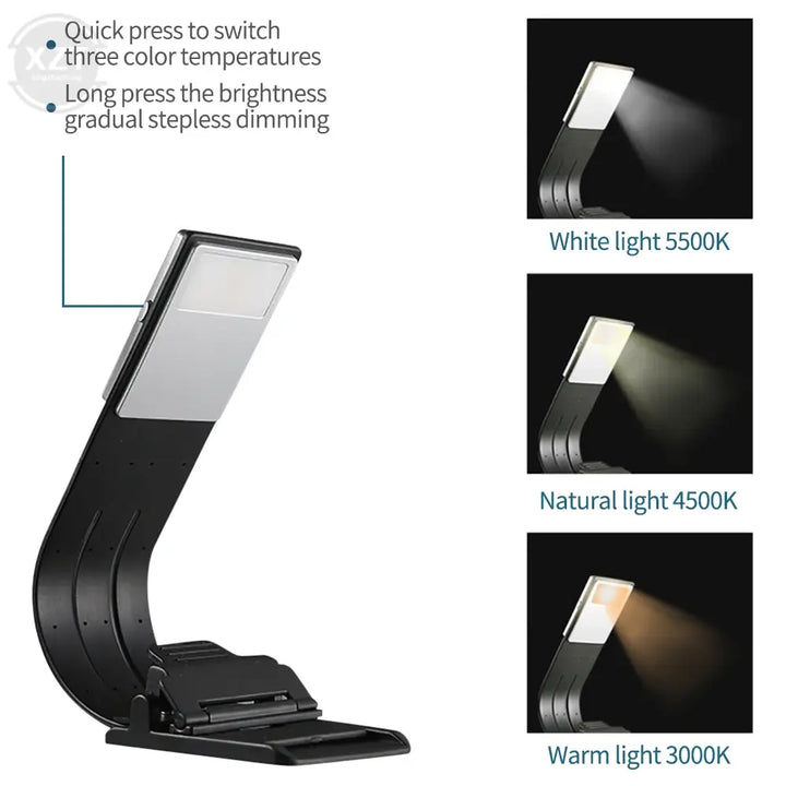 Portable LED Reading Book Light With Detachable Flexible Clip USB Rechargeable Lamp For Kindle eBook Readers