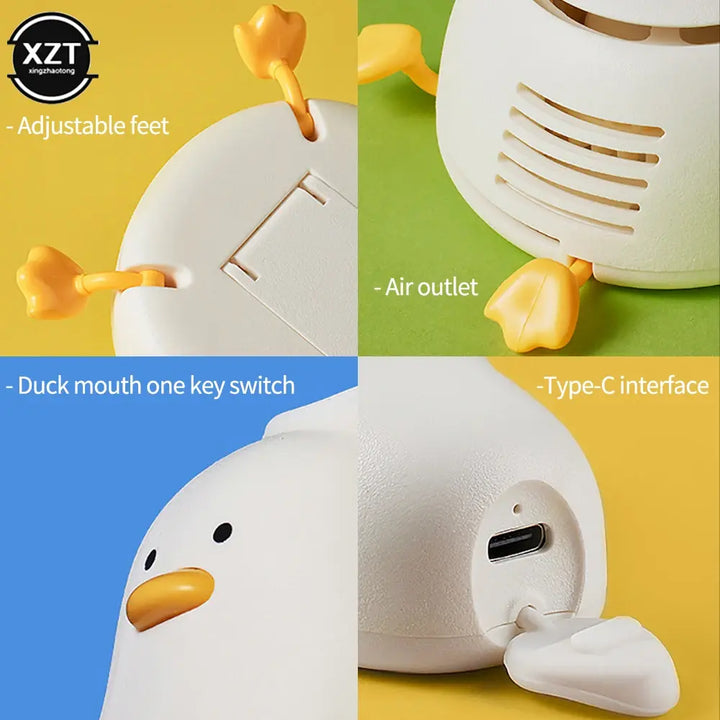 Portable Neck Fan Cartoon Duck USB Rechargeable Fan Mini Desktop Fan Office Desktop Student Outdoor Fan