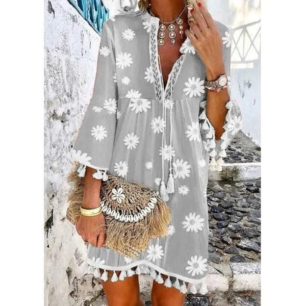 Daisy Print Bohemian Lady Dress