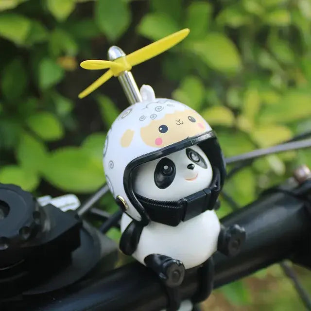 Motorcycle Handlebar Decoration Bike Electric Cute Panda Cartoon With Helmet Airscrew Car Ornaments Riding Equipment Accessories