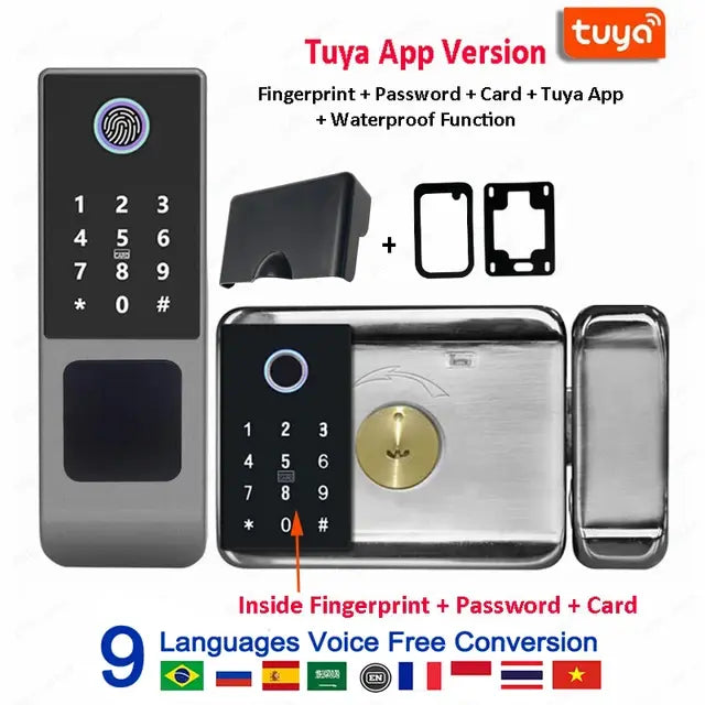 Outdoor Waterproof IP66 Tuya TTLock Fingerprint Card Code Electronic Password APP Keyless Entry Knobs Smart Door Lock for Home