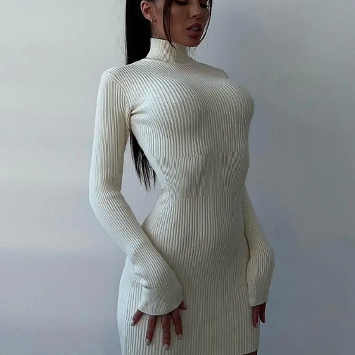 High-Neck Knitted Midi Dress