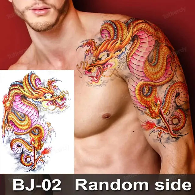 Men Boy Temporary Tattoo Stickers Shoulder Chest Muscle Body Art Painting Large Tattoos Adult Sexy Fake Tattoo Dragon Totem Big