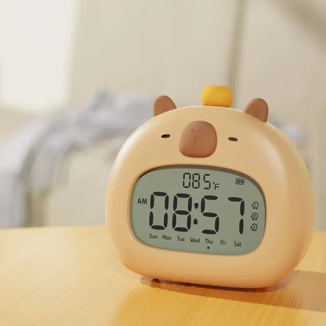 Bedside LED Clock Kids Alarm Clock Children's Sleep Trainier Temperature Display With Rechargeable Control Digital Cute Capybara