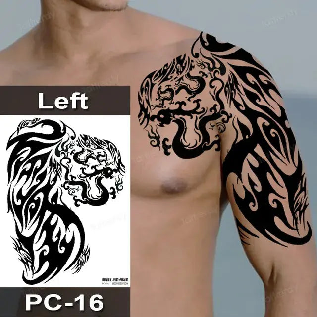 Men Boy Temporary Tattoo Stickers Shoulder Chest Muscle Body Art Painting Large Tattoos Adult Sexy Fake Tattoo Dragon Totem Big