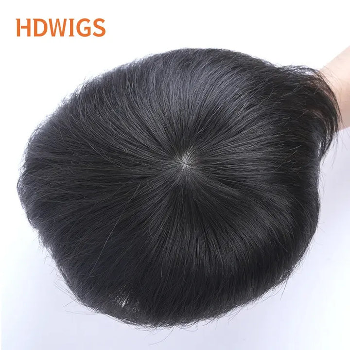 HDWIGS Men Machine Toupee Straight 100% Remy Human Hair System Wave Male Toupees Human Hair Wigs Short Hair Wigs Natural Color