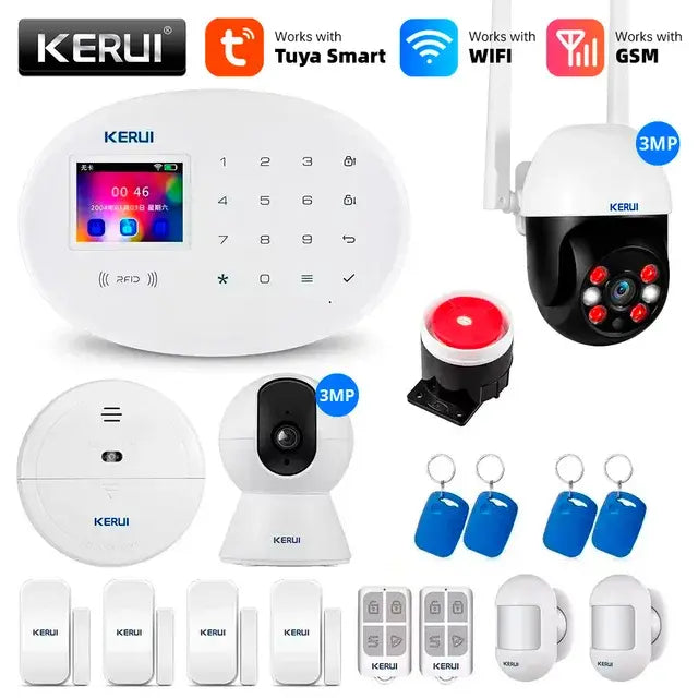 KERUI Tuya WIFI GSM Alarm System Smart Home Security Buglar RFID APP Wireless Motion Sensor Detector IP Camera Sistema de alarma