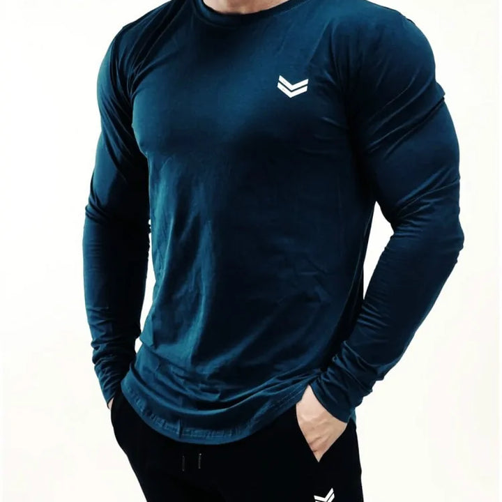 Men's Solid Color Long Sleeve Cotton T-Shirt: Spring Jogger Sports Muscle Exercise (3XL)