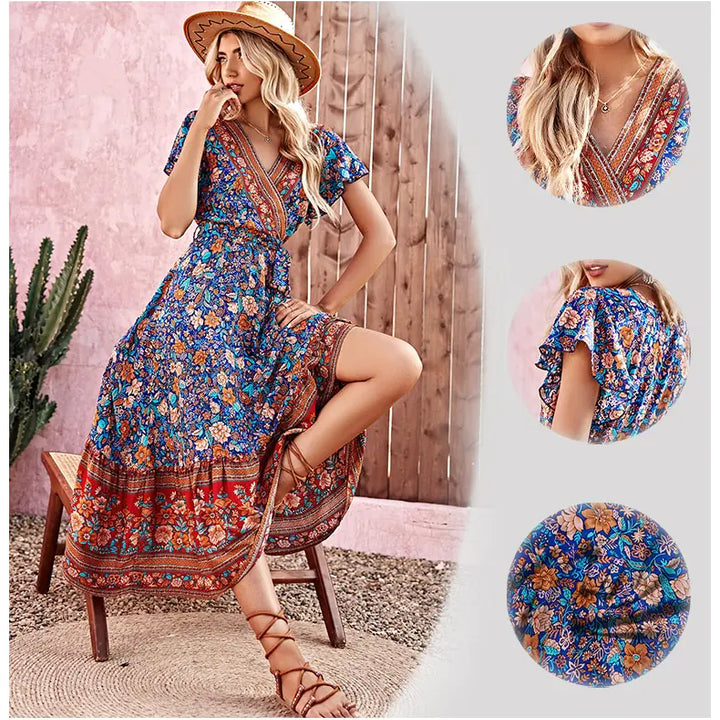 Bohemian Floral Beach Maxi Dress