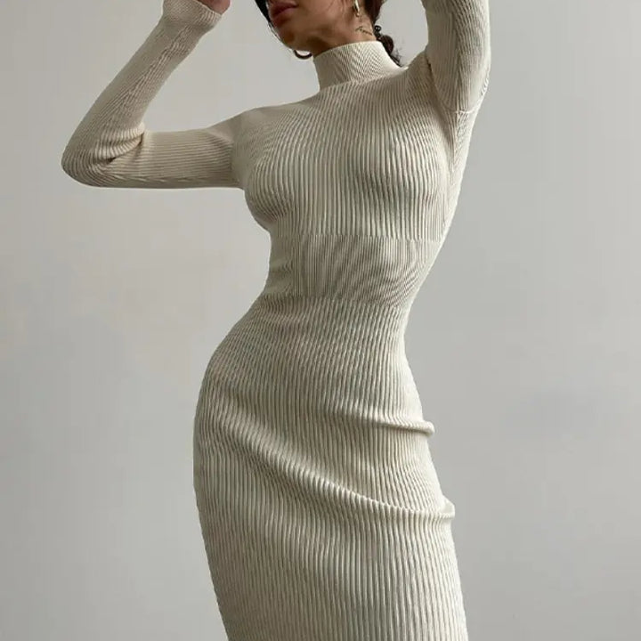 High-Neck Knitted Midi Dress