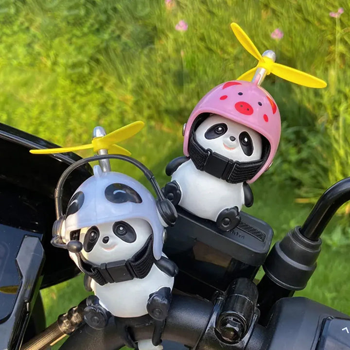 Motorcycle Handlebar Decoration Bike Electric Cute Panda Cartoon With Helmet Airscrew Car Ornaments Riding Equipment Accessories