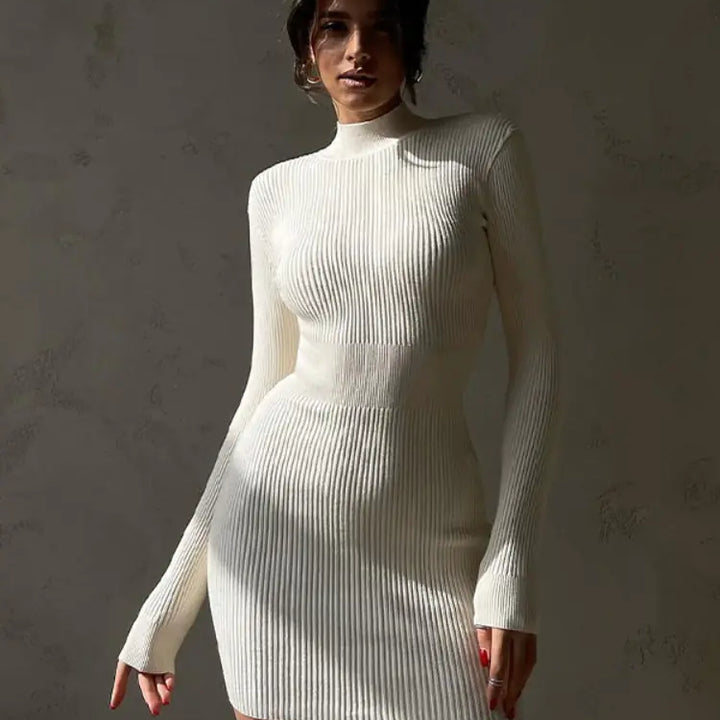 High-Neck Knitted Midi Dress