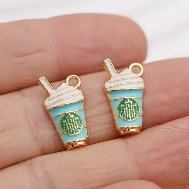 6Pcs Enamel Gold Plated Coffee Cups Charm Pendant for Jewelry Making Bracelet Necklace DIY Earrings Accessories Craft