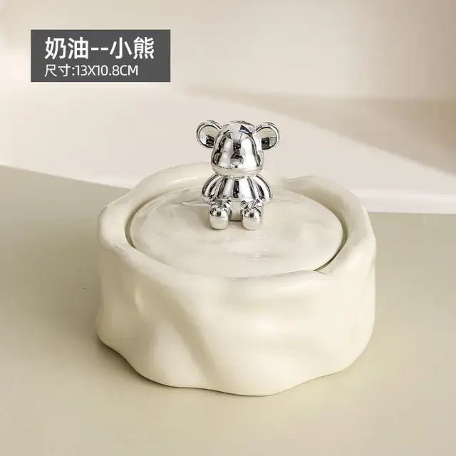 Creative Ceramic Rabbit Ashtray White Silver Decorative Storage Jar with Lid Home Living Room Car Ceramic Ashtray Home Ornaments