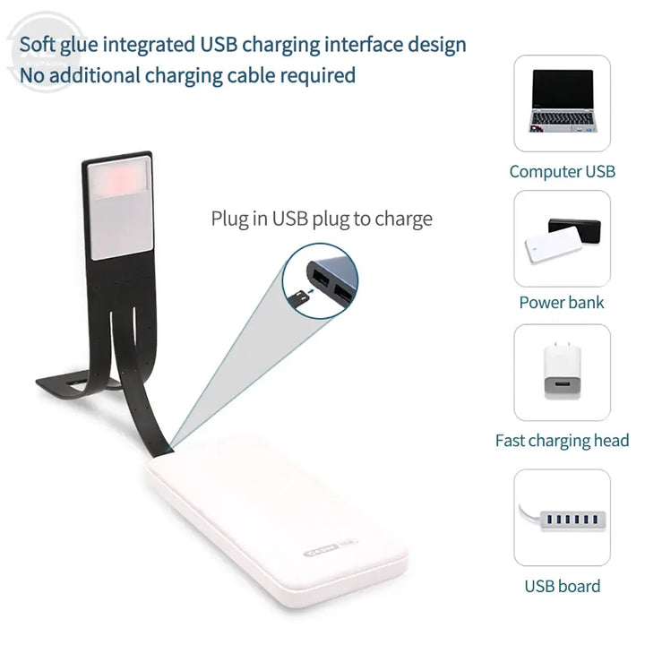 Portable LED Reading Book Light With Detachable Flexible Clip USB Rechargeable Lamp For Kindle eBook Readers