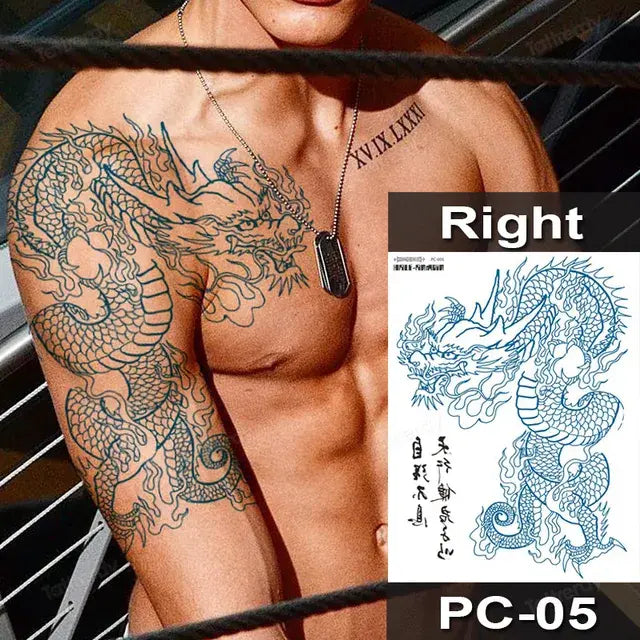 Men Boy Temporary Tattoo Stickers Shoulder Chest Muscle Body Art Painting Large Tattoos Adult Sexy Fake Tattoo Dragon Totem Big