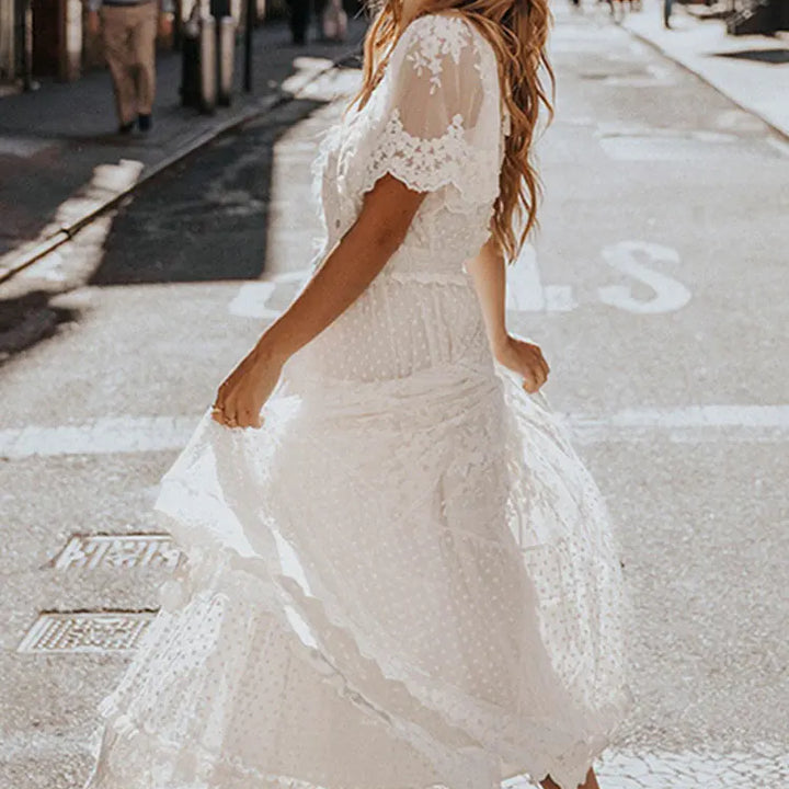 Hollow Out White Dress Sexy Women Lace Long Dress