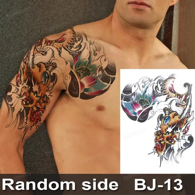 Men Boy Temporary Tattoo Stickers Shoulder Chest Muscle Body Art Painting Large Tattoos Adult Sexy Fake Tattoo Dragon Totem Big