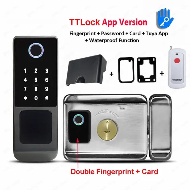 Outdoor Waterproof IP66 Tuya TTLock Fingerprint Card Code Electronic Password APP Keyless Entry Knobs Smart Door Lock for Home