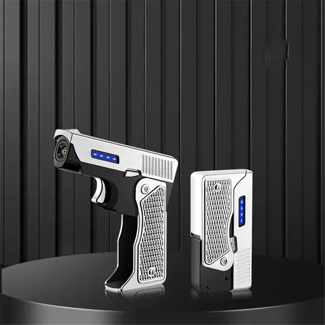 Arc Plus Straight Flame Butane Double Flame Lighter Creative Foldable Gun Torch Plasma Dual Arc Windproof Lighter Cigar Gadgets