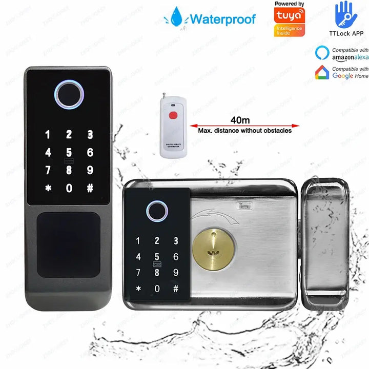 Outdoor Waterproof IP66 Tuya TTLock Fingerprint Card Code Electronic Password APP Keyless Entry Knobs Smart Door Lock for Home