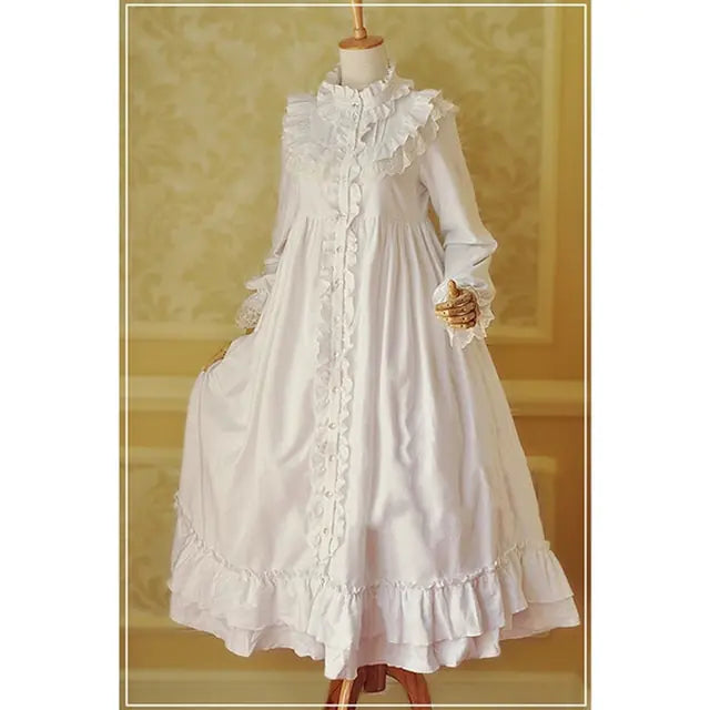 Vintage Aesthetic White Lace Pleated Dress