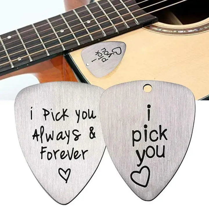 Titanium Steel Carved Guitar Pick I Pick You Always Smooth Bass Guitar Accessories Pick Electric Guitar Acoustic Ukulele T8K9