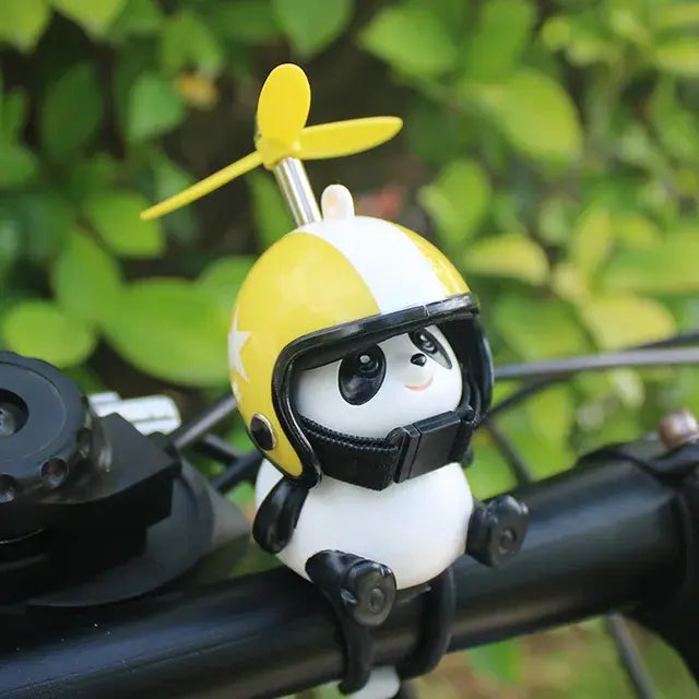 Motorcycle Handlebar Decoration Bike Electric Cute Panda Cartoon With Helmet Airscrew Car Ornaments Riding Equipment Accessories