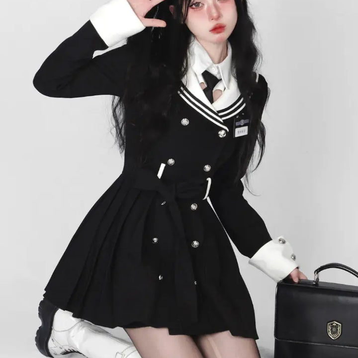 Navy Collar Korean Style Mini Dress