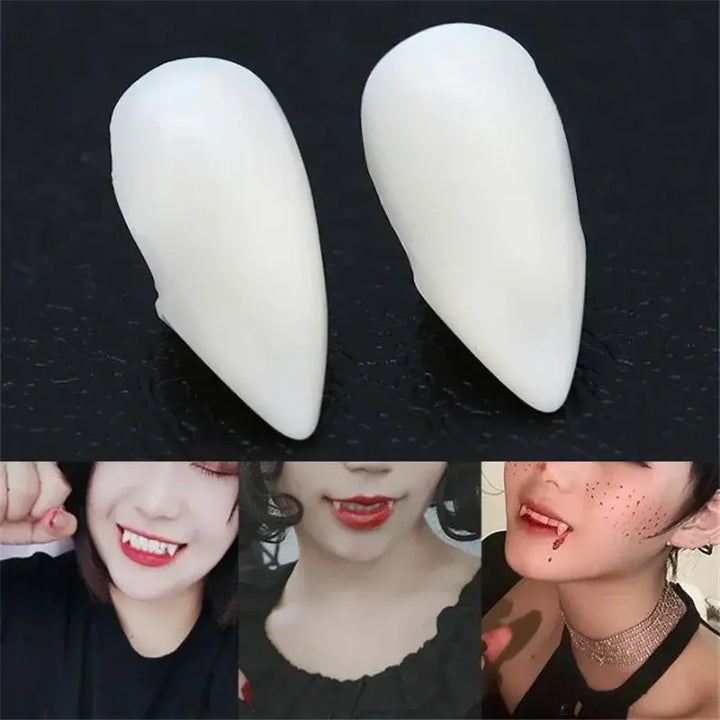 1Pairs Cosplay Vampire Teeth Fangs Dentures Prop Halloween Costume Props False Teeth Solid Glue Adhesive Halloween Makeup Props