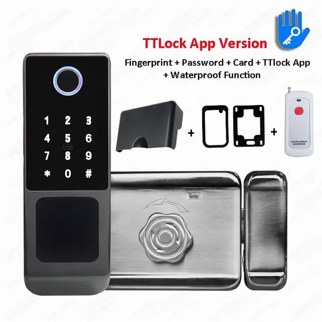 Outdoor Waterproof IP66 Tuya TTLock Fingerprint Card Code Electronic Password APP Keyless Entry Knobs Smart Door Lock for Home